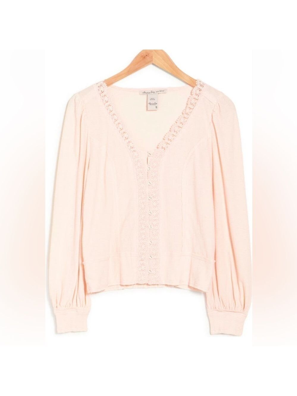 American Rag Light Pink Flag Button Top with Lace Detail - Size Large, NWT